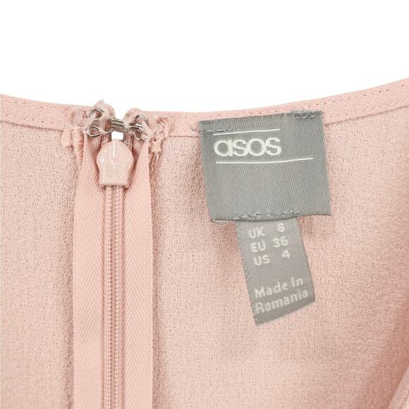 ASOS Design V-Neck Mini Dress With Wrap Skirt In Blush Pink Size 4 - Picture 7 of 8